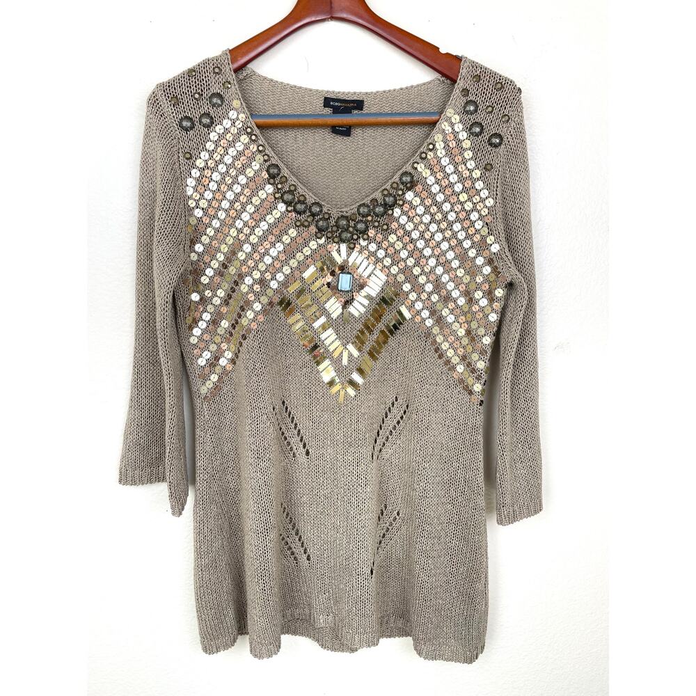 Vtg BCBG Y2K Womens Sweater Sz XL Fairy Grunge Sequin Earthy Ethereal Boho
